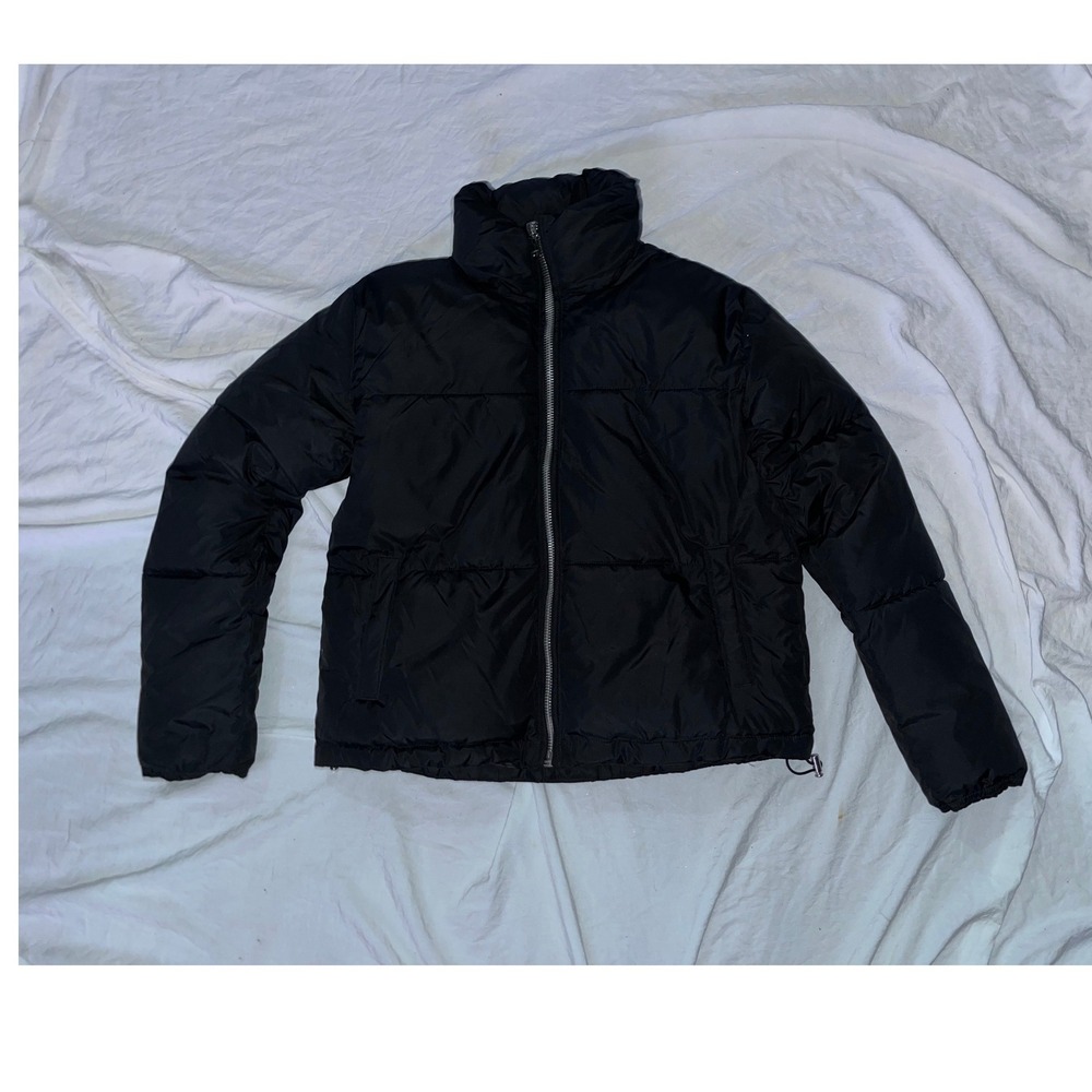 EXPRESS Women Black Puffer Jacket Mock Neck Zip Up Winter Warm Size Medium
